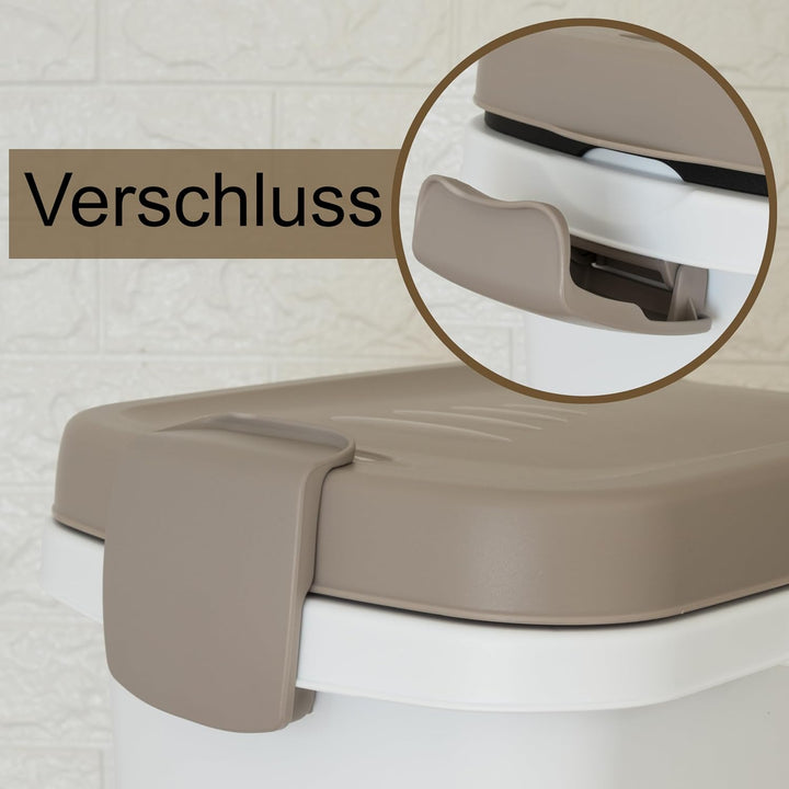 Hummelladen Abfalleimer 15 Liter Weiss-Taupe 33x22x41cm - mit Gummidichtung im Deckel verschliessbar