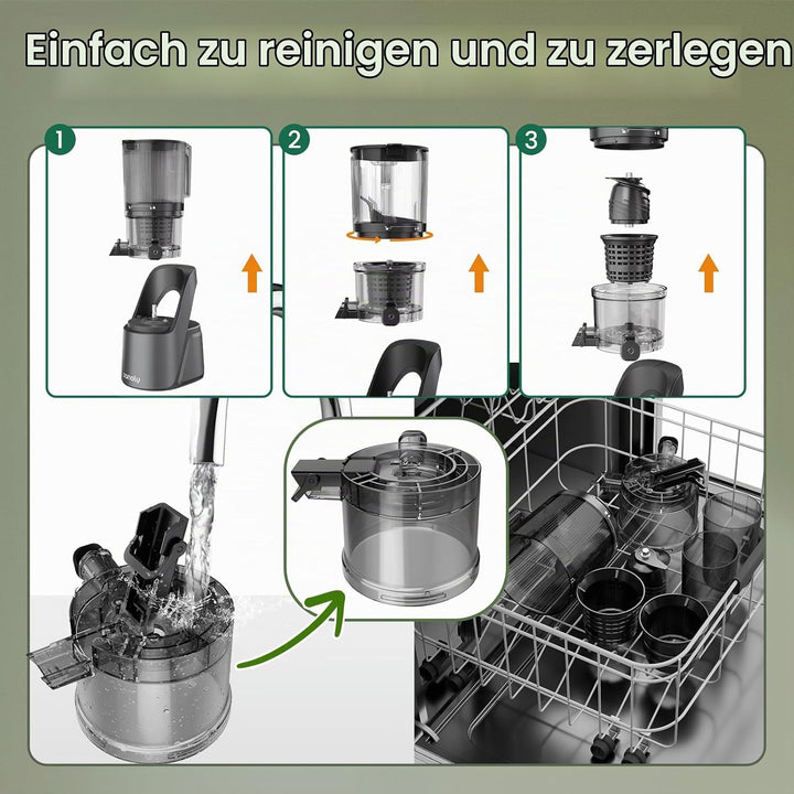 Entsafter Slow Juicer mit 6 Zoll Grosser Einfüllschacht Grau