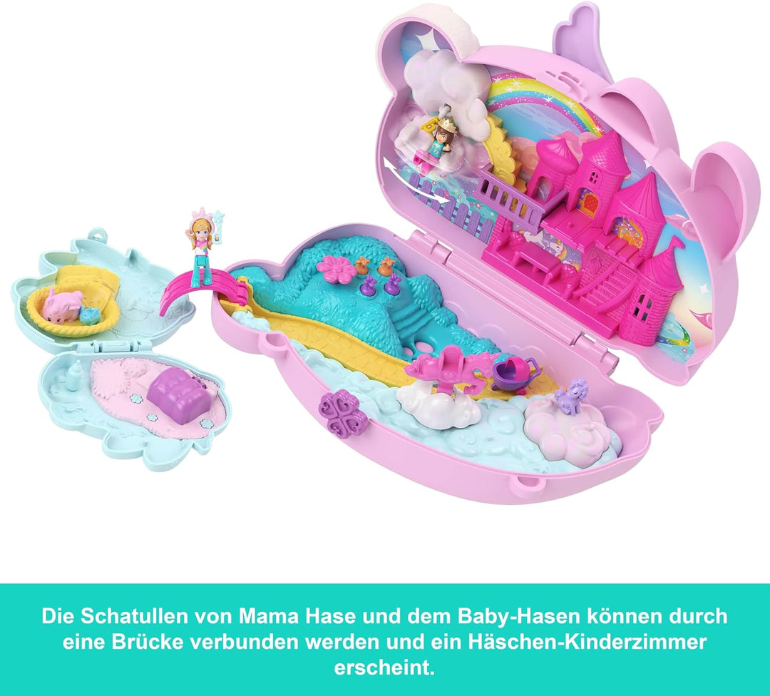 Polly Pocket tragbares Reisespielzeug mit 2 Mikropuppen und 12 Zubehörteilen inklusive Tieren, 2-in-