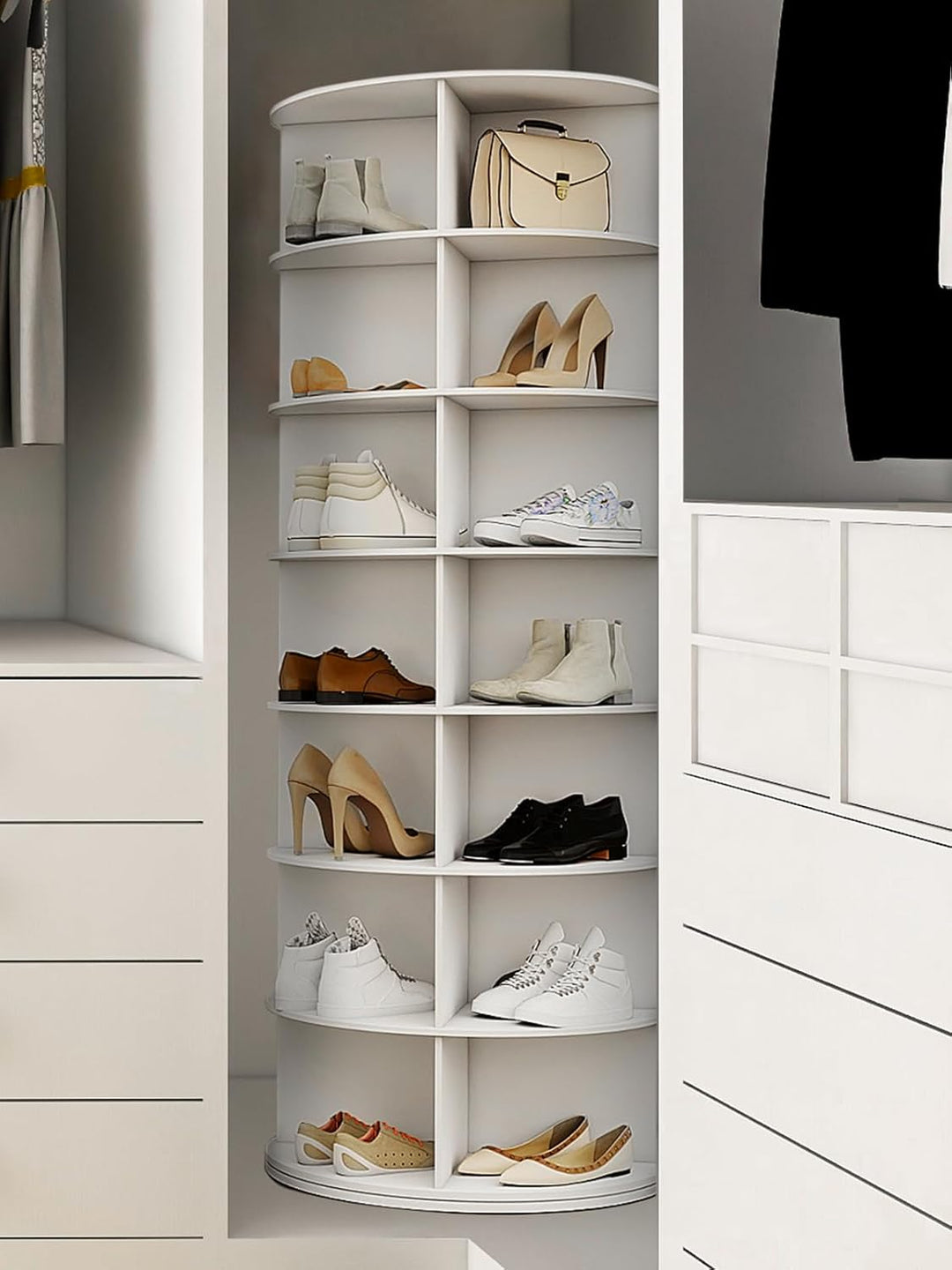 7 Etage Drehbares Schuhschrank, 360-Grad-Schuhregal 28 Paar Aufbewahrung, Rundes Karussell, Vertikal