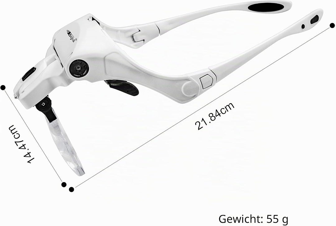 BIJIA Lupenbrille mit 2 LED Licht Hände Frei Kopfband Lupen Standlupe für Hobby, Lesen, Elektriker,