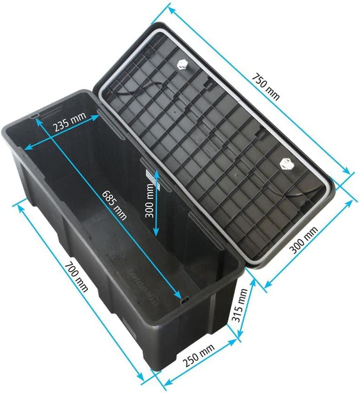Blackit L - 750 x 300 x 355 mm + Montagesatz MON4002 Edelstahlhaus, Deichselbox mit 2 Schlösser, Wer