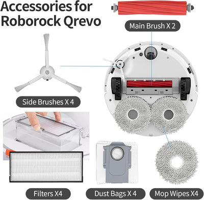 RUKHOOL Zubehör für Roborock Q Revo Zubehörset Saugroboter Ersatzteile mit 4 * Staubbeutel 4 * Mopp