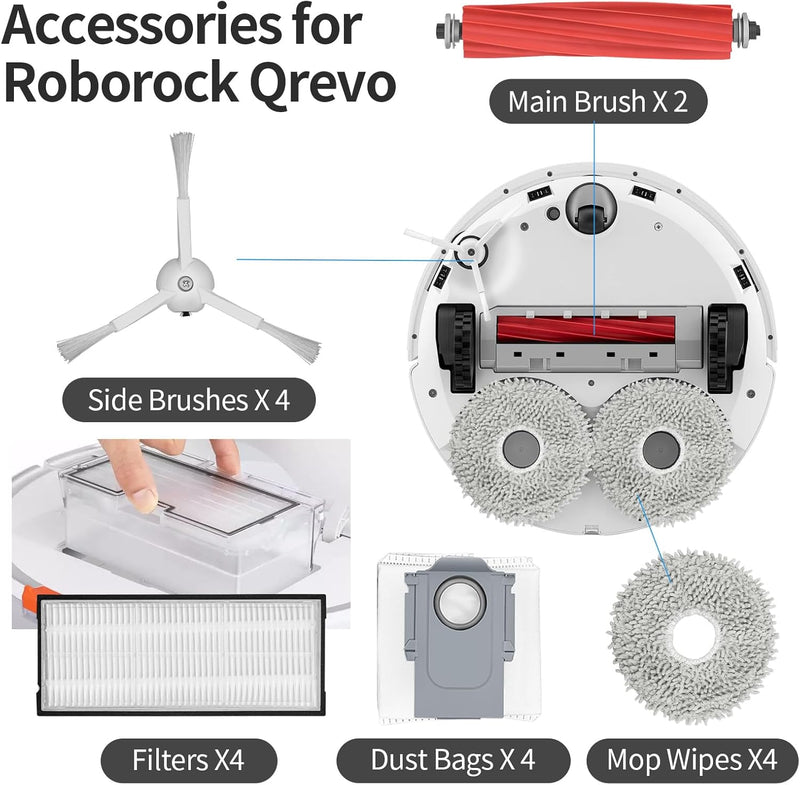 RUKHOOL Zubehör für Roborock Q Revo Zubehörset Saugroboter Ersatzteile mit 4 * Staubbeutel 4 * Mopp