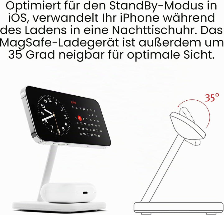 Twelve South HiRise 2 Deluxe 2-in-1-Ladeständer Qi2 für iPhone und AirPods, Weiss