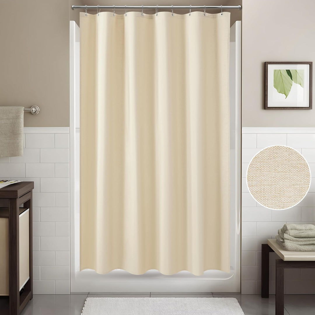 VANZAVANZU Duschvorhang Leinen mit Metall Duschvorhangringe Stoff Textil Badewannenvorhang Anti Schi