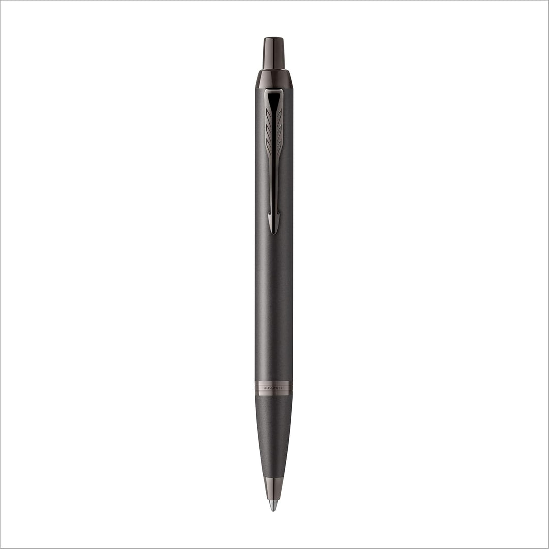 Parker IM Monochrome Kugelschreiber | blaue Tinte | Oberfläche und Zierteile in Dunkelgrau-Metallic