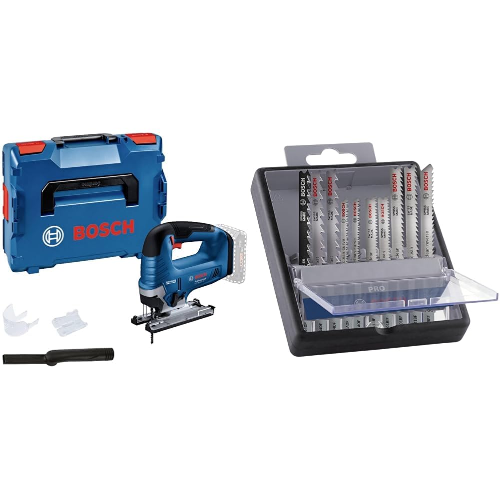 Bosch Professional 18V System Akku Stichsäge GST 18V-125 B (mit Bügelhandgriff) + 10x PRO Hardwood a