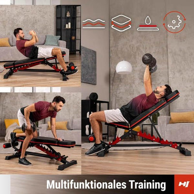 Hop-Sport Hantelbank HS-2090HB, Hantelbank vielseitig & stabil, multifunktionale und verstellbare Tr