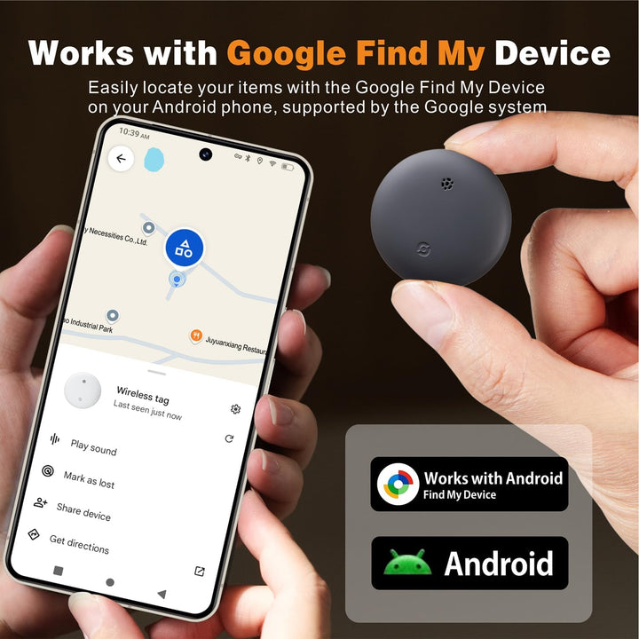 Reyke Smart Tag, kompatibel mit Google Find Hub, Android, Schwarz, 4er-Pack | Bluetooth-Tracker für