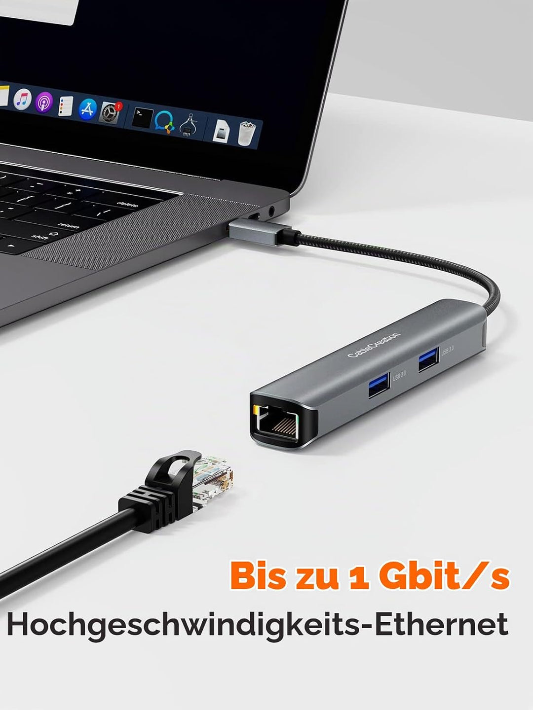 USB-C Hub Multiport Adapter, CableCreation 5-in-1 USB C Hub Ethernet HDMI mit 4K@30Hz, 3 USB 3.0-Ans