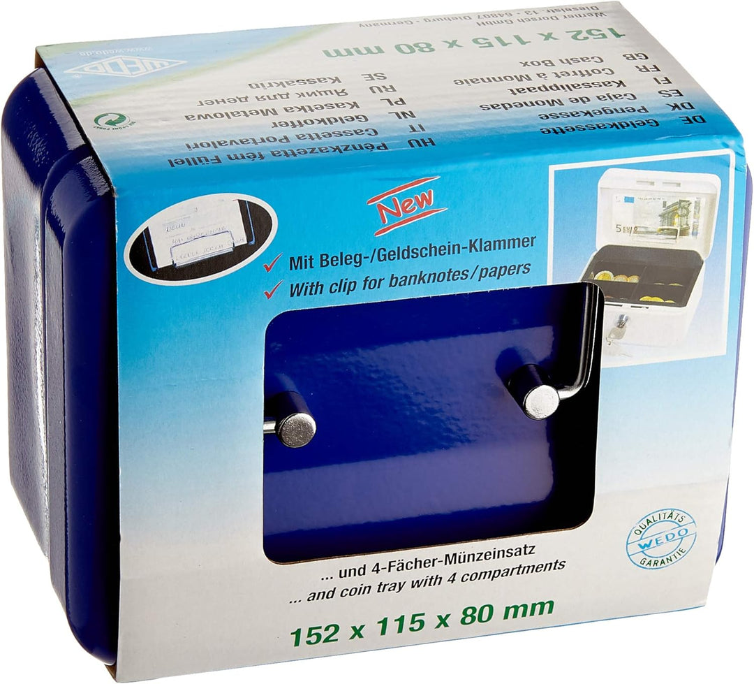 Wedo 145103H Geldkassette (aus pulverbeschichtetem Stahl, versenkbarer Griff, Geldnoten- und Belegek