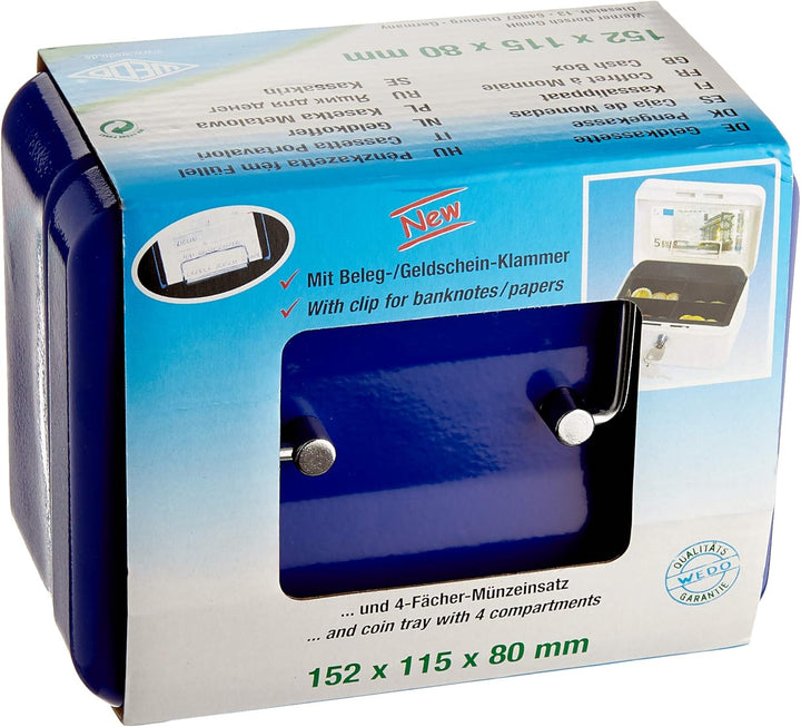 Wedo 145103H Geldkassette (aus pulverbeschichtetem Stahl, versenkbarer Griff, Geldnoten- und Belegek