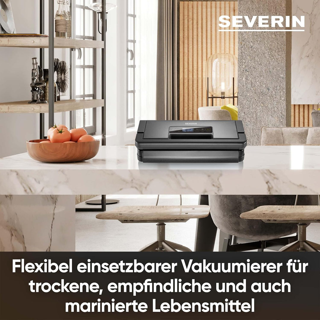 SEVERIN Vakuumiergerät, Vakuumierer zum Konservieren von Lebensmitteln, flexibel einsetzbares Folien