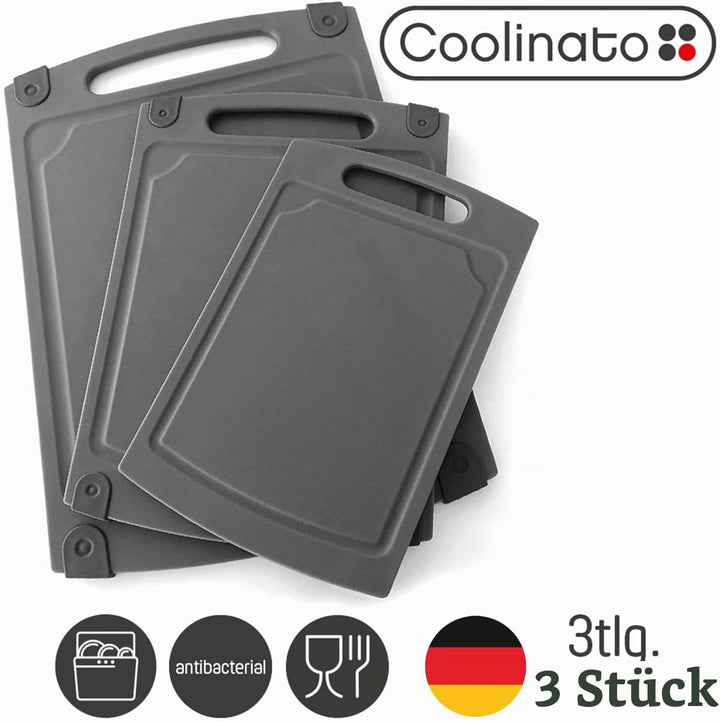 Coolinato Schneidebrett 3er Set in unterschiedlicher Grösse mit Saftrille - Antibakterielle Schneidb