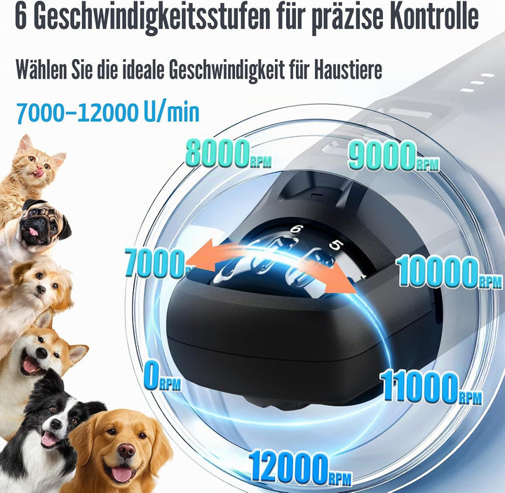 Casfuy Neue 6-Gang Krallenschleifer für Hunde – 50% Mehr Leistung mit 2 LED Lichtern Leise 7 Stunden