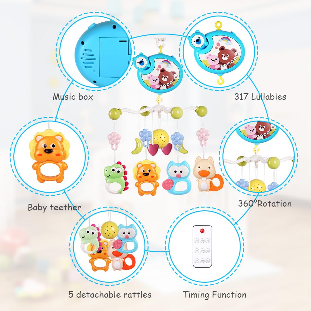 Aolso Babybett-Spielzeug, Mobile für Babybett, Baby Einschlafhilfe Musikspielzeug mit süssen Tieren,