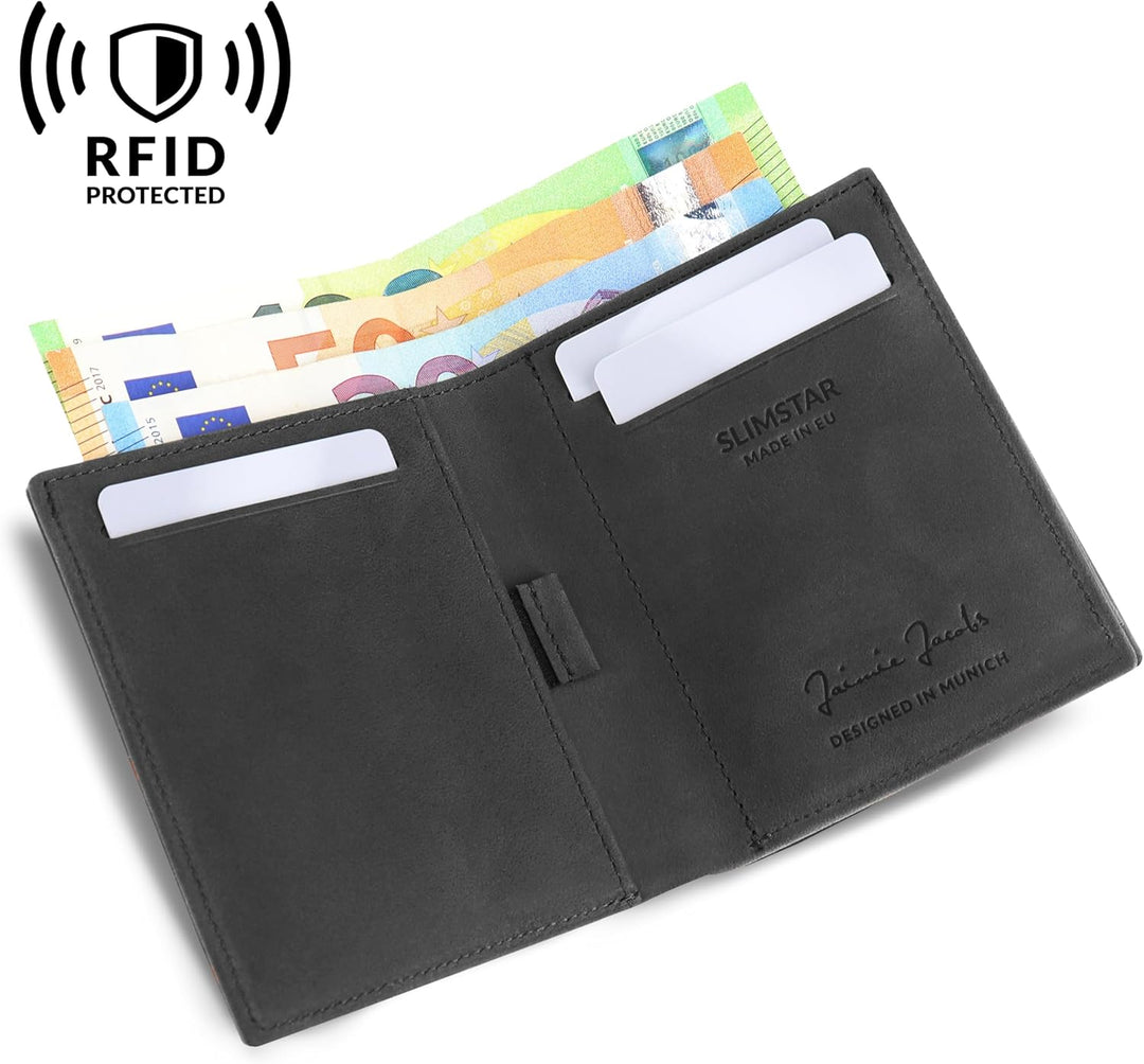 Jaimie Jacobs SLIMSTAR AirTag-Edition mit Gravur dünne Geldbörse grosses Kleingeldfach Leder Slim Wa