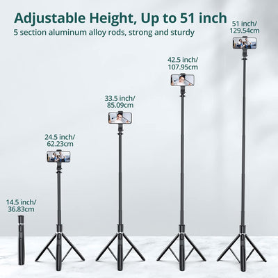 ATUMTEK Selfie-Stick 150CM 3 in 1 Selfie Stick Bluetooth Teleskop Selfie Stick Stativ mit Abnehmbare