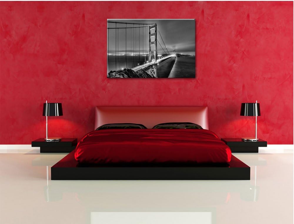 Pixxprint Monocrome, Golden Gate Bridge bei Nacht in San Francisco, Format: 100x70 auf Leinwand, XXL