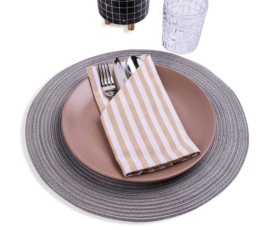 mon bijou® Stoffservietten 6er Set – Gestreift Weiss-Beige 45x45 cm – 100% Baumwolle – Waschbare Sto