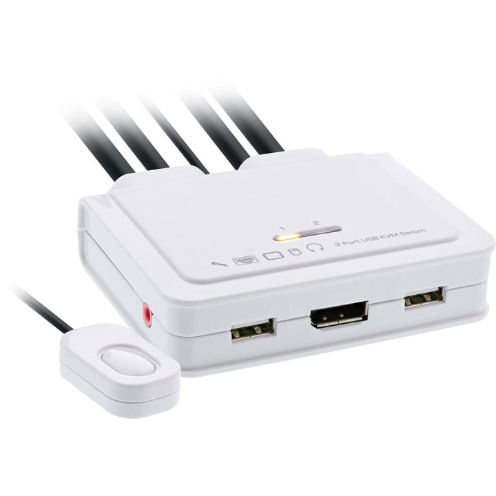 InLine 63614I KVM Switch, 2-fach, USB-C zu DisplayPort 1.2, 4K, mit Audio, integr. Kabel