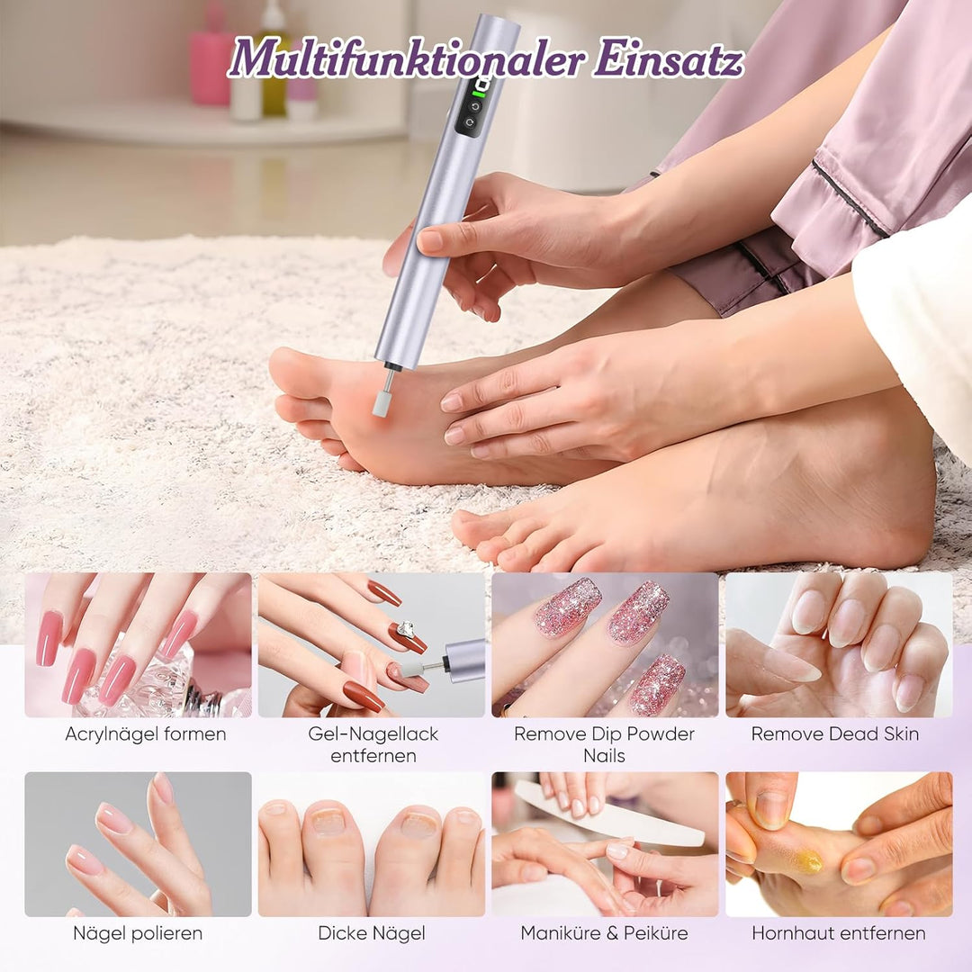Nagelfräser Kabellos, Elektrische Nagelfeile Kabellos 19 in 1 Fräser für Gelnägel mit LED Licht und