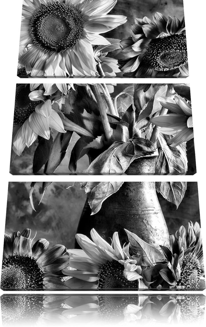 Pixxprint Sonnenblumen in Vase als Leinwandbild/Grösse: 3 Teilig (120x80) / Wandbild/Kunstdruck/fert