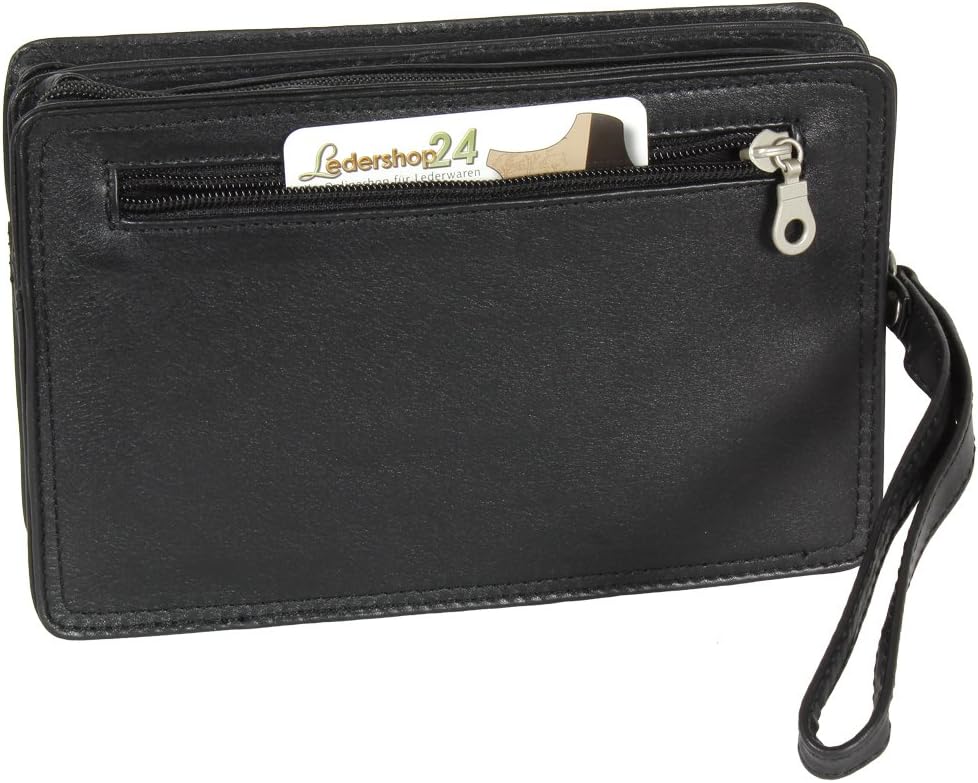 Handgelenktasche mit Doppelkammer und Handyfach schwarz Nappaleder für Herren
