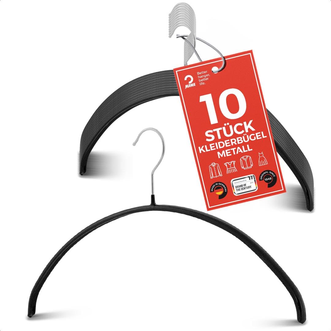 MAWA Kleiderbügel, Set mit 10 hochwertigen, platzsparenden, rutschfesten Kleiderbügeln, ideal für T-