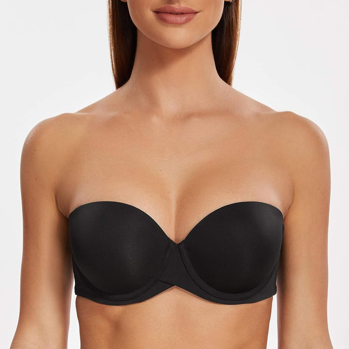 MELENECA Damen Push-Up Trägerlos BH - Bügel BH mit geformte Cups 70D Schwarz, 70D Schwarz