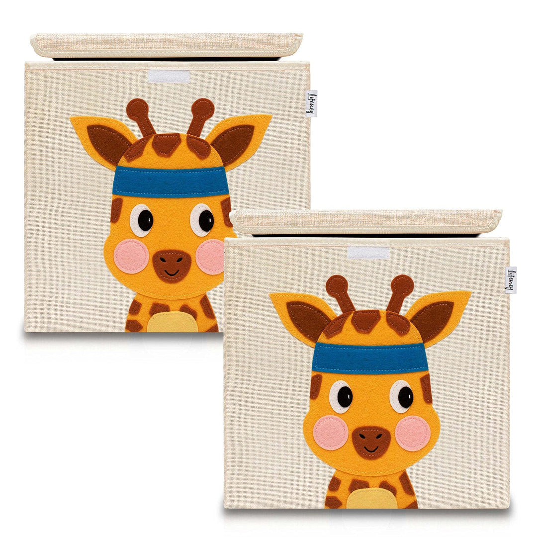 LIFENEY Aufbewahrungsbox mit Deckel im 2er Set Giraffe I Doppelpack Spielzeugbox mit Tiermotiv passe