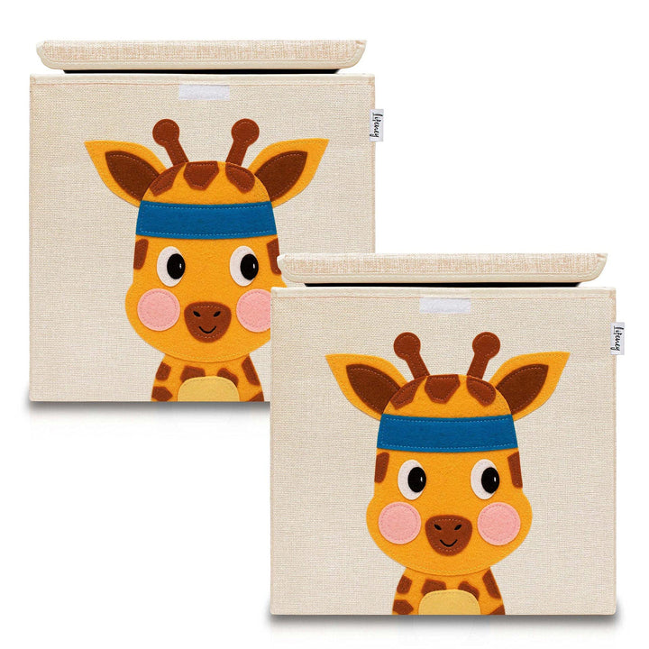 LIFENEY Aufbewahrungsbox mit Deckel im 2er Set Giraffe I Doppelpack Spielzeugbox mit Tiermotiv passe