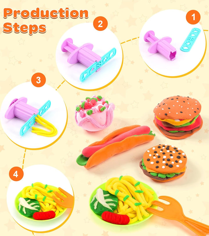 Ophy Knete Zubehör - 54 Stück Knete Set Gehören Hamburger-Maker, Knet e-Werkzeuge, Eismaschine, Nude