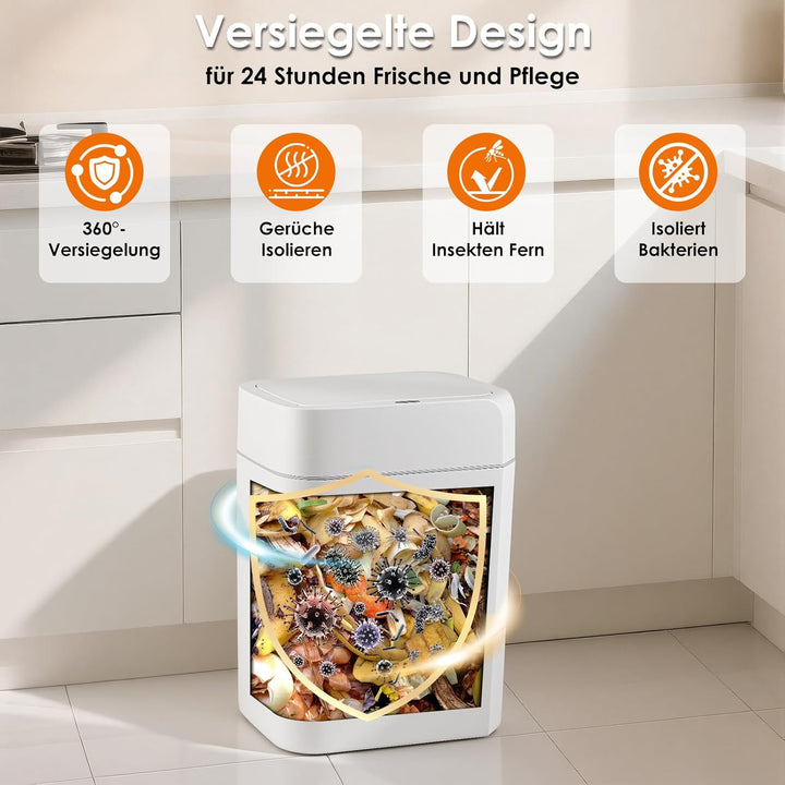 16L Mülleimer mit Sensor, Automatik Touchless Mülleimer mit Hand und Knie Sensor, Schnelle Reaktion,