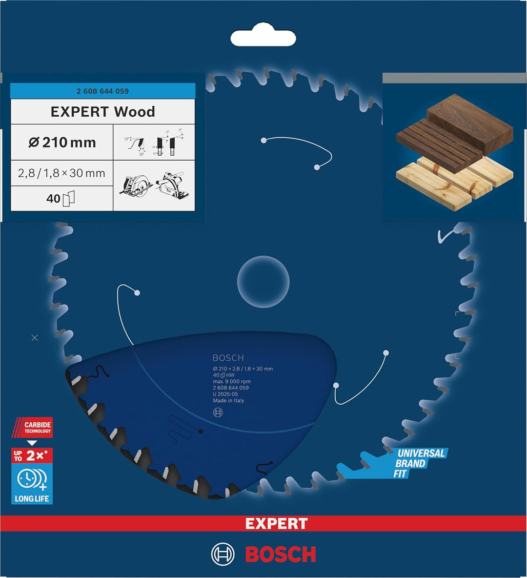 Bosch Professional 1x Kreissägeblatt Expert for Wood (Holz, Sägeblatt Ø 210 x 30 x 2,8 mm, 40 Zähne,