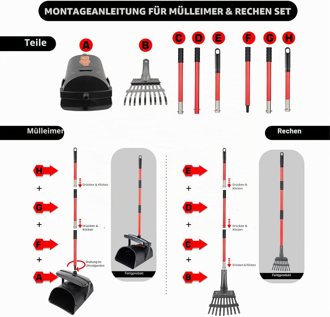 BANORES Pooper Scooper Grosser drehbarer Mülleimer & Rechen für grosse und kleine Hunde, Verwendung