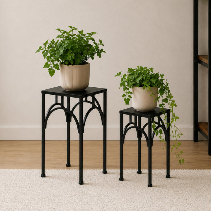 DanDiBo Blumenhocker Metall Schwarz Eckig Blumenständer Beistelltisch 96449 2er Set Pflanzenständer