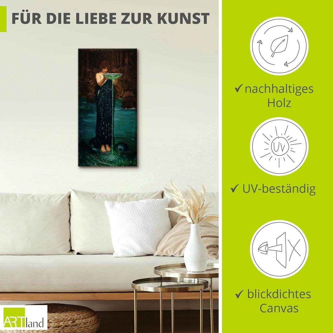 ARTland Leinwandbilder Wandbild Bild auf Leinwand 50x100 cm Wanddeko Frau See Schale Wasser Gift Ovi