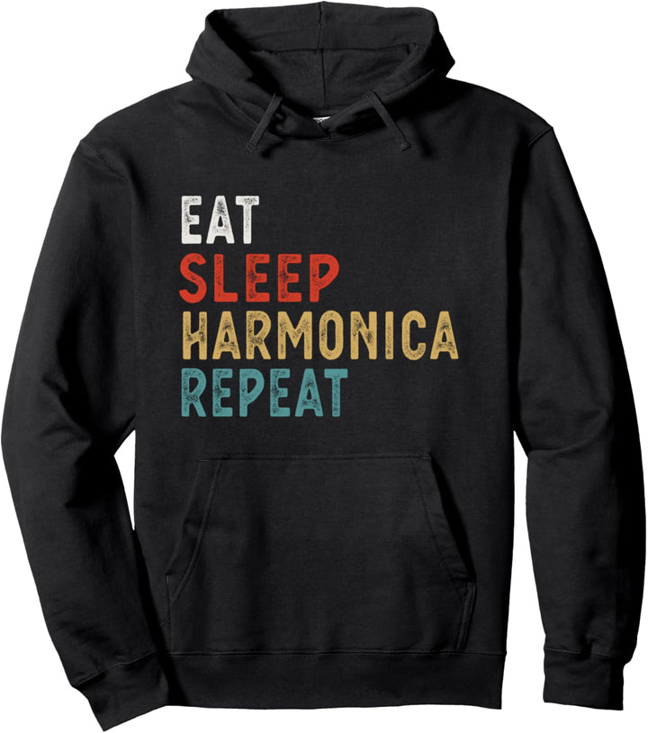 Vintage Eat Sleep Mundharmonika-Wiederholung Lustiger Mundha Pullover Hoodie