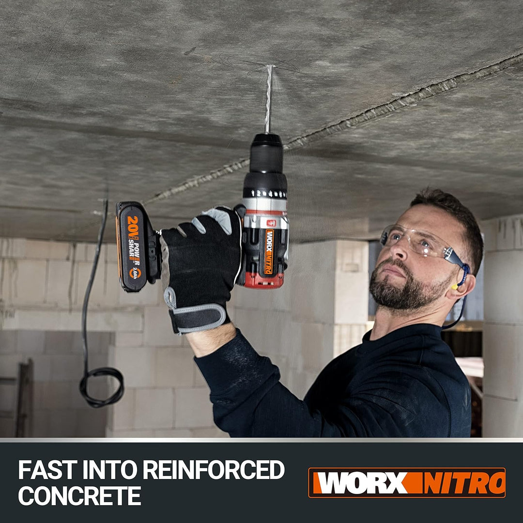 WORX NITRO 18V (20V MAX) Akku-Schlagbohrer WX354.1, PowerShare PRO, Hammerbohrer, bürstenloser Motor