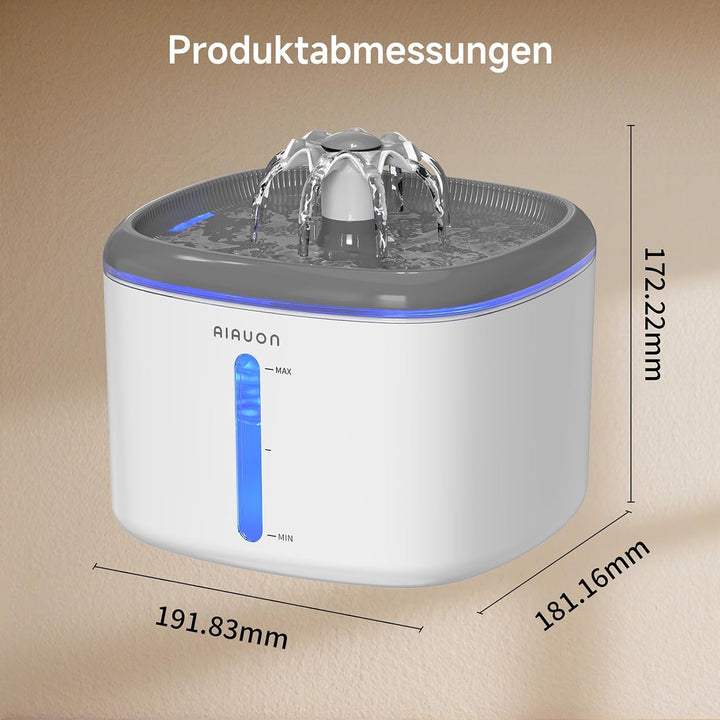 Trinkbrunnen für Katze, 2,5L Katzenbrunnen Leise mit 2 Ersatzfiltern und LED-Wasserstandsfenster für