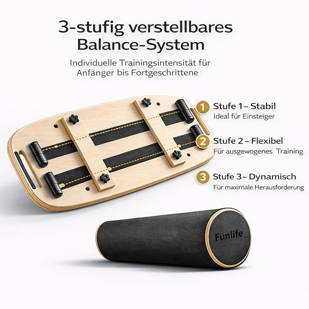 FunLife Balance Board aus Holz – Stabiler Gleichgewichtstrainer für Core Training, Fitness & Balance