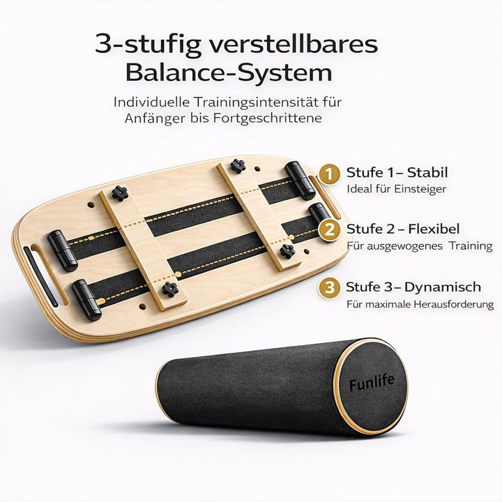 FunLife Balance Board aus Holz – Stabiler Gleichgewichtstrainer für Core Training, Fitness & Balance