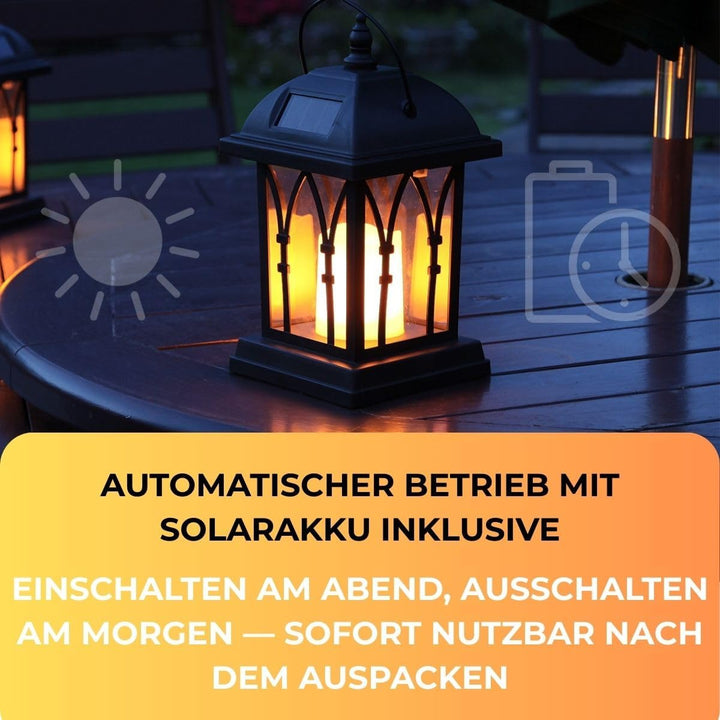 Festive Lights 27cm Schwarze Solar Laterne mit LED Kerze und täuschend echt wirkendem Flacker-Effekt
