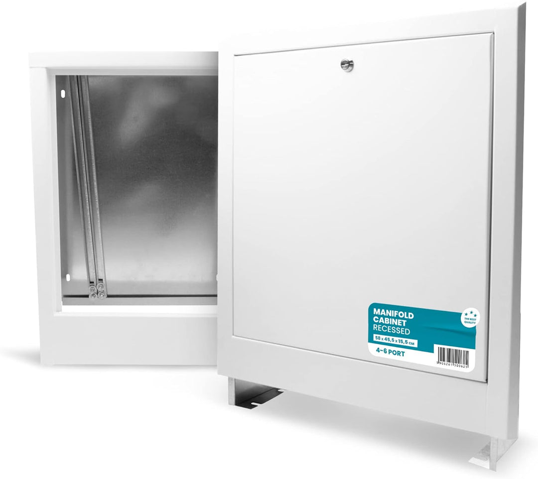 Verteilerschrank Zentrale Fussbodenheizung 4-6 Anschlüsse Einbaugehäuse aus Weiss pulverbeschichtete