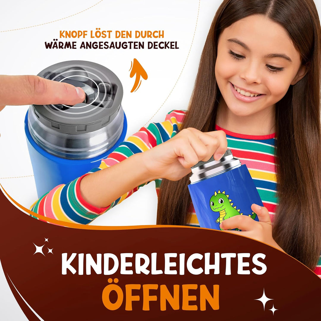 Thermobehälter für Essen Kinder – 500ml, Blau Dino – 100% auslaufsicher - Warmhaltebehälter Essen Ed