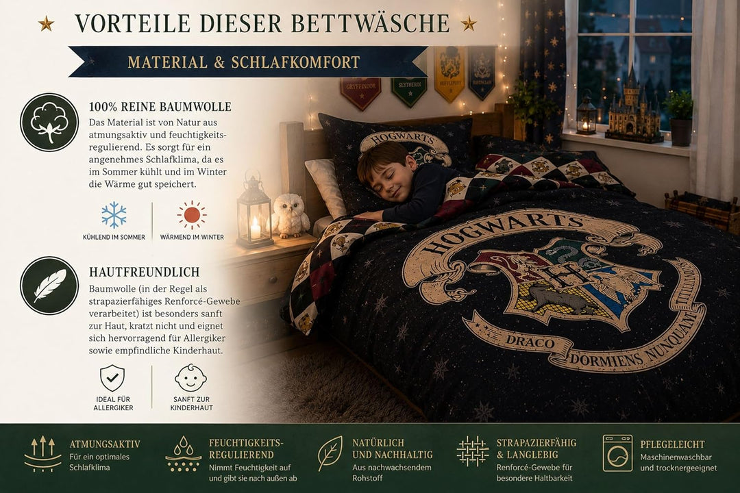 SkyBrands Harry Potter Bettwäsche 135x200 80x80 Hogwarts Bettwäsche-Set 2-teilig Bettbezug Kissenbez