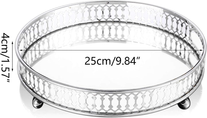 NUPTIO Spiegelglas Makeup Tablett 25cm Durchmesser, Silber Runde Deko Tablett Kerzenplatte Schmuck T