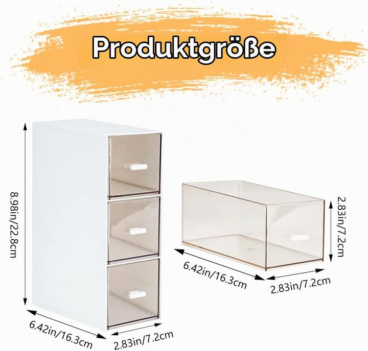 DIBALIYI 2PCS Kunststoff Organizer mit Schubladen, Klarer Deckel Schubladenbox Stapelbar, Tee Aufbew